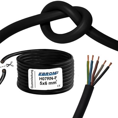 EBROM CEE Flexible H07RN-F 5 x 6 mm² Rubber Cable, UV- and Oil-Resistant, 57 m