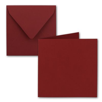 75 Square Folded Cards with Envelopes, 15 x 15 cm, Dark Red