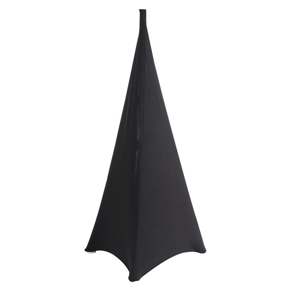 WedDecor Tripod Speaker Stand Stretch Cover, 3-Sided 360° Scrim, Black Spandex/Lycra with 3 Side Pockets (Single)