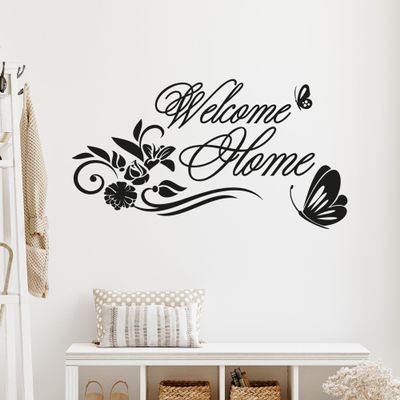 GRAZDesign Hallway Wall Decal Welcome Home, Wall Sticker for Entryway, Quote, 73 x 40 cm, 073 Dark Gray