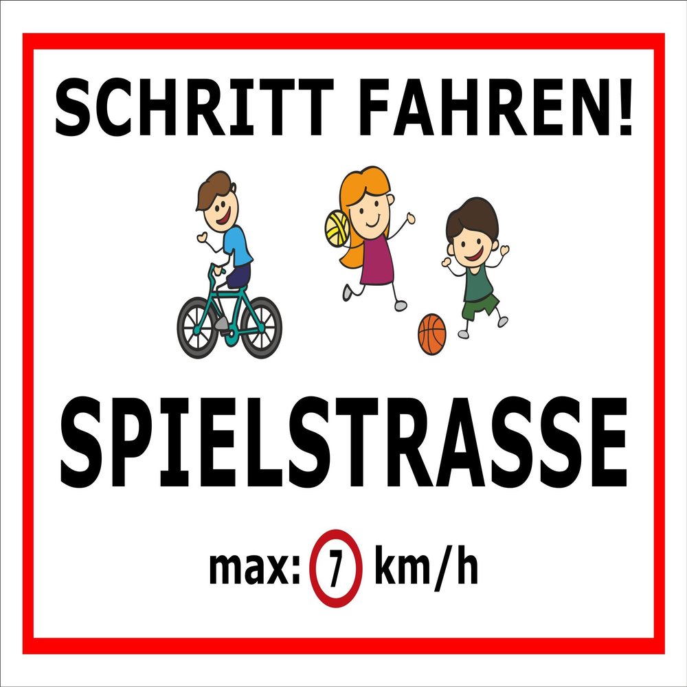 Drive at Walking Speed – Play Street – Max. 7 km/h, 45 × 30 cm, 3 mm Rigid Foam, Pre-Drilled Holes