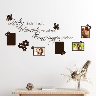 Photo Wall Family Moments Wall Decal with Quote, 118 x 57 cm, Medium Gray