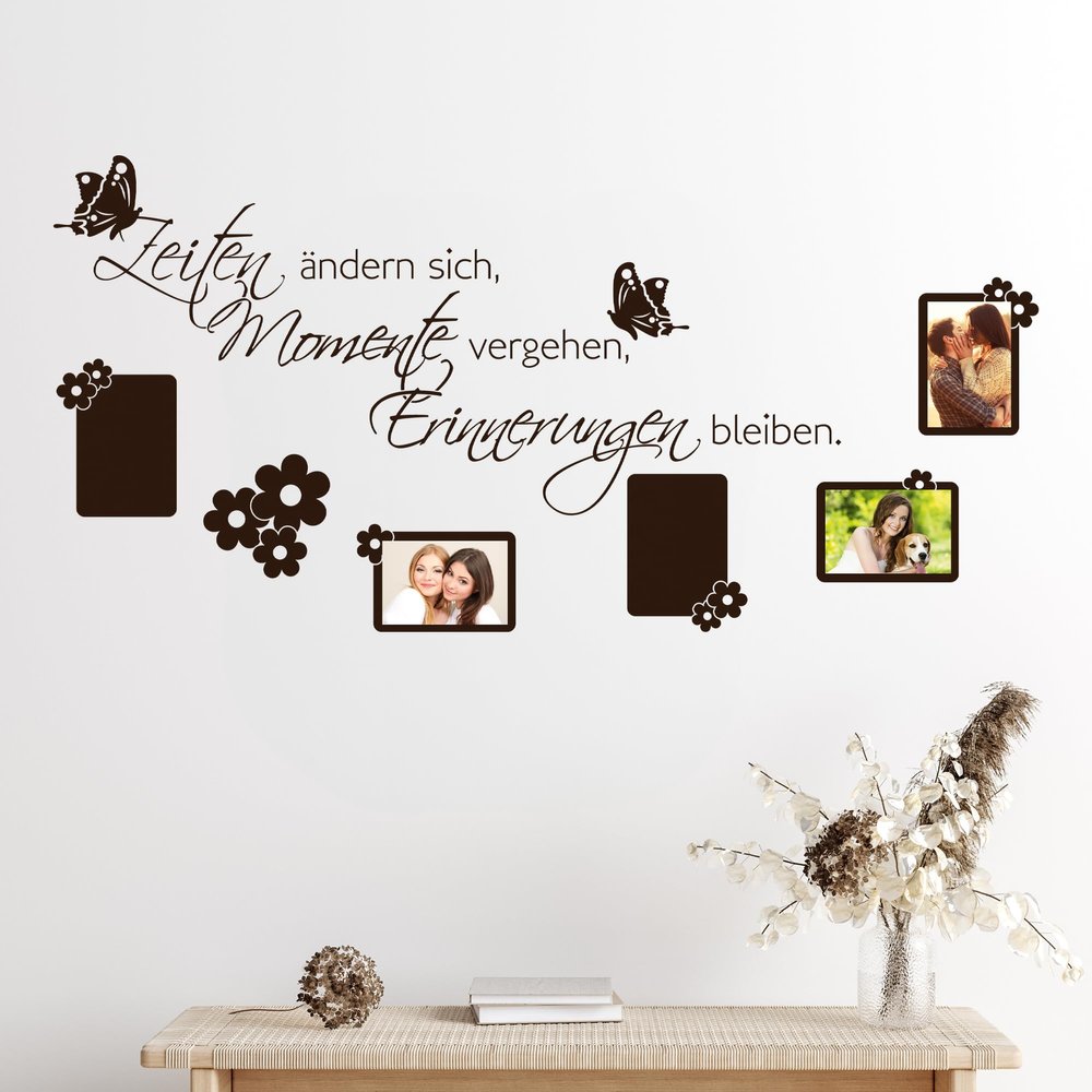 Photo Wall Family Moments Wall Decal with Quote, 118 x 57 cm, Medium Gray