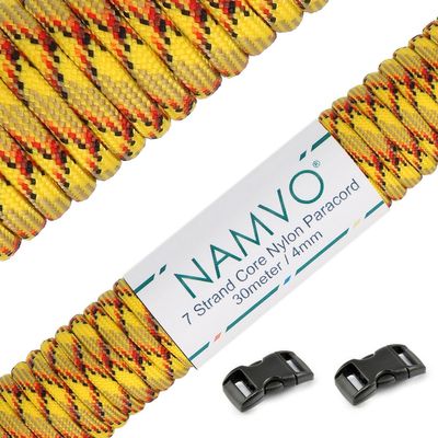 Namvo 550 Paracord Mil-Spec Type III, 7-Strand Parachute Cord, 100 ft / 30 m, Yellow and Red-Black Plaid