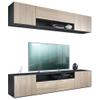 Vladon Mogan Wall Unit, Matte Black/Sawn Oak – Modern Wall Unit with 2 TV Boards (181 x 147 x 35 cm) view 1
