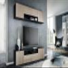 Vladon Mogan Wall Unit, Matte Black/Sawn Oak – Modern Wall Unit with 2 TV Boards (181 x 147 x 35 cm) view 2