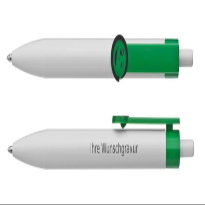 Engraved Push-Button Ballpoint Pen with Smiley Face, Green Clip