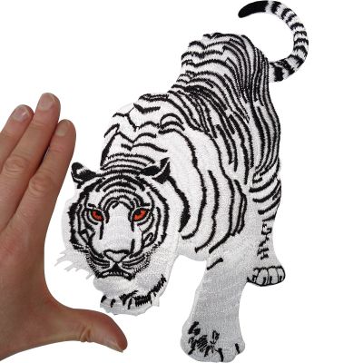 ELLU Large White Tiger Iron-On Patch, Embroidered