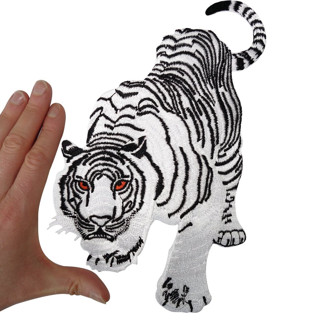 ELLU Large White Tiger Iron-On Patch, Embroidered