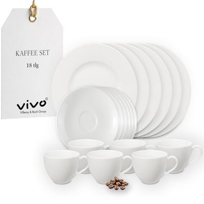 vivo by Villeroy & Boch Group Basic White 18-Piece Coffee Service Set, White, for 6, Premium Porcelain