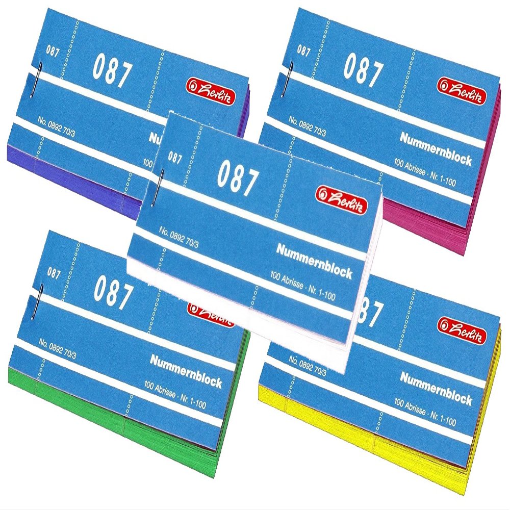 Herlitz Number Pads 892703, Numbers 1–1000, 10 Pads with 100 Tear-Off Sheets Each