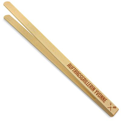 printplanet - Engraved Wooden Grill Tongs with Grillmaster Yvonne - 40 cm