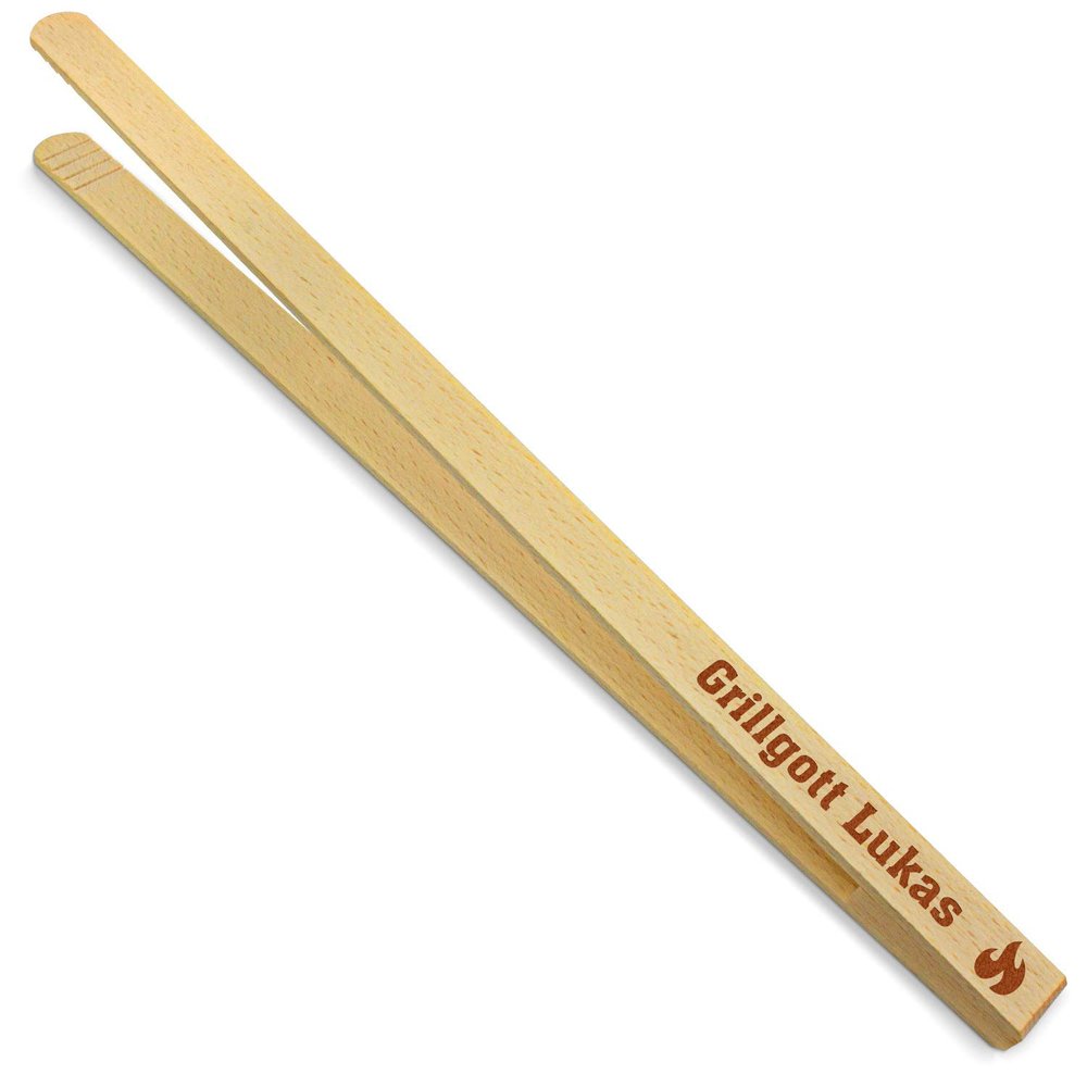 printplanet - Engraved Wooden Grill Tongs with Grill God Lukas - 40 cm