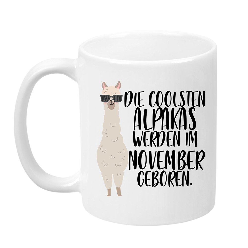 TassenTicker – “The Coolest Alpacas Are Born in November” Birthday Mug – White