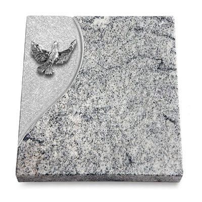 Folio Grave Plaque 40 x 30 x 3–4 cm, Viskont White Granite, Polished, with Engraving and Aluminum Dove Ornament