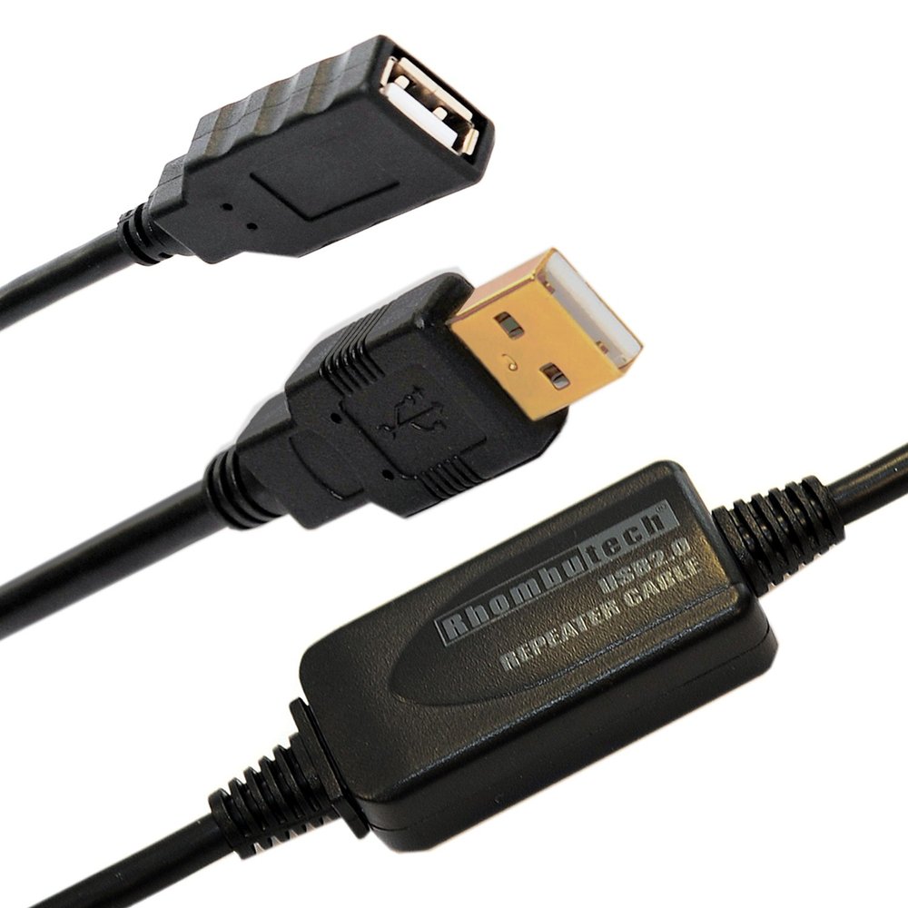 Rhombutech Active USB 2.0 Extension Cable with Signal Booster, A Plug to A Socket, 10 m, Black