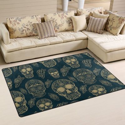 yibaihe Sugar Skulls Area Rug, Water-Resistant, Easy-Clean, 153 x 100 cm