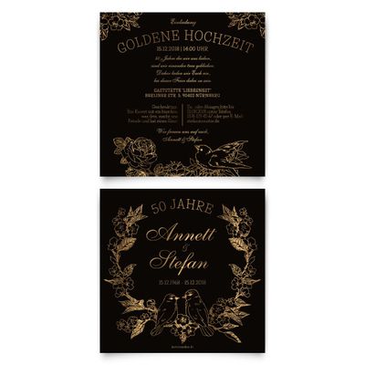 Kartenmachen.de 10 Golden Wedding Invitations, Personalized Scratch-Art Motif