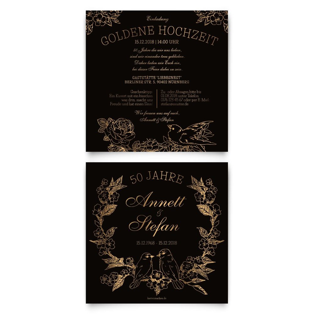 Kartenmachen.de 10 Golden Wedding Invitations, Personalized Scratch-Art Motif