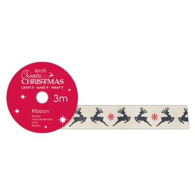 Papermania Cotton Ribbon with Reindeer Print