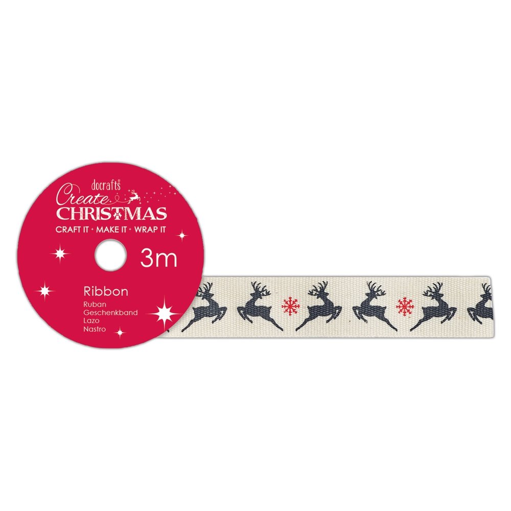 Papermania Cotton Ribbon with Reindeer Print