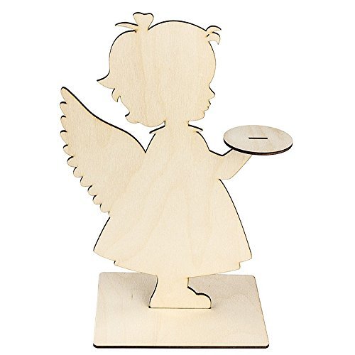 Ideen mit Herz Wooden Decorative Angel for Standing Display, 31 cm x 19.2 cm, with Base | Interlocking Room Decoration | Christmas, Advent & Winter Decor | Guardian Angel