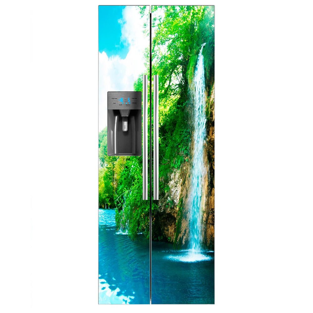 Waterfall Vinyl Refrigerator Sticker for American-Style Refrigerators, 91 x 177 cm