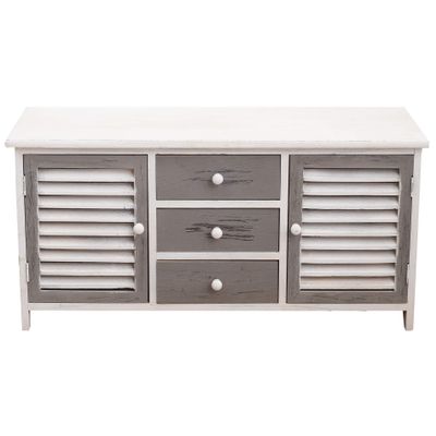 Rebecca Mobili TV Stand, 2 Doors, 3 Drawers, Wood, White and Gray, Vintage, Living Room/Entryway, 44 x 90 x 34 cm (H x L x W), Item RE6080