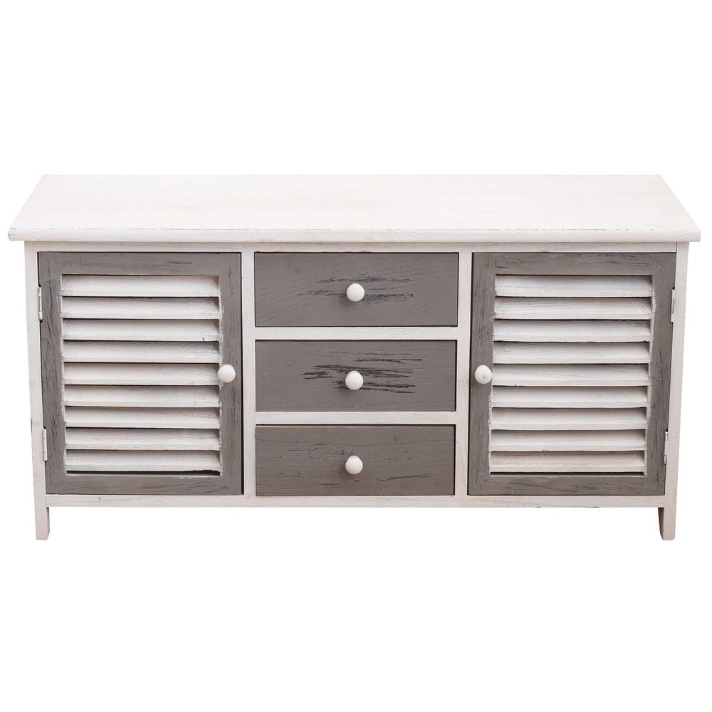Rebecca Mobili TV Stand, 2 Doors, 3 Drawers, Wood, White and Gray, Vintage, Living Room/Entryway, 44 x 90 x 34 cm (H x L x W), Item RE6080