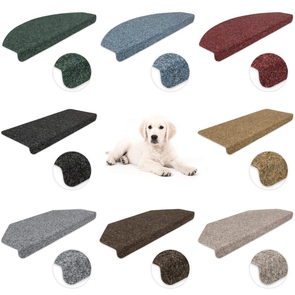 Kettelservice-Metzker Zerbst Stair Mats, 15-Piece Value Set, 100% Needle Felt, Semicircular, Bordeaux