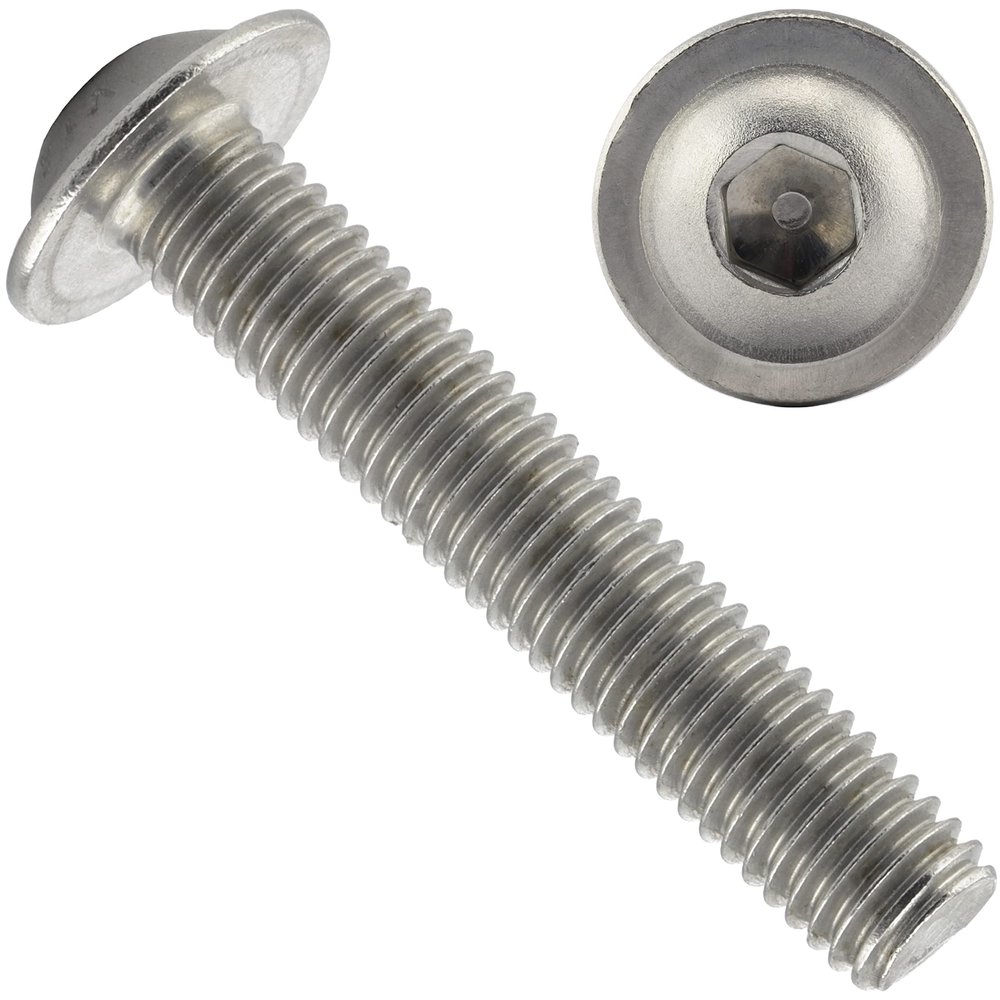 OPIOL QUALITY M6 x 25 mm Button Head Flange Screws with Hex Socket, ISO 7380, A2 V2A Stainless Steel, 50 pcs