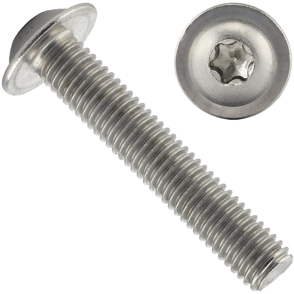 OPIOL QUALITY M5x10 mm Stainless Steel A2/V2A Pan Head Flange Screws, ISO 7380, Torx, 2-Pack