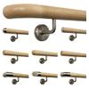 Maple Stair Handrail, 380 cm, with 5 Angled Stainless Steel Brackets and Wooden Curved End Piece view 1