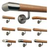 TIBU Beech Wood Stair Handrail with Stainless Steel Holders, 30–500 cm, One Piece — Variant: 240 cm with 4 Holders and Stainless Steel Corner End Piece view 1
