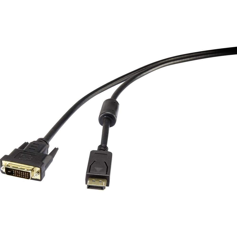Renkforce DisplayPort/DVI Adapter Cable, DisplayPort Plug to DVI-D 24+1-Pin Plug, 1.00 m, Black, RF-3301142, Screw-Locking