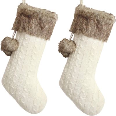 Gireshome White Velvet Christmas Stocking with Faux Fur Cuff, 10 x 18 in
