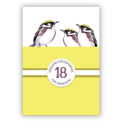 Set of 16 Sunny 18th Birthday Cards with Yellow Birds