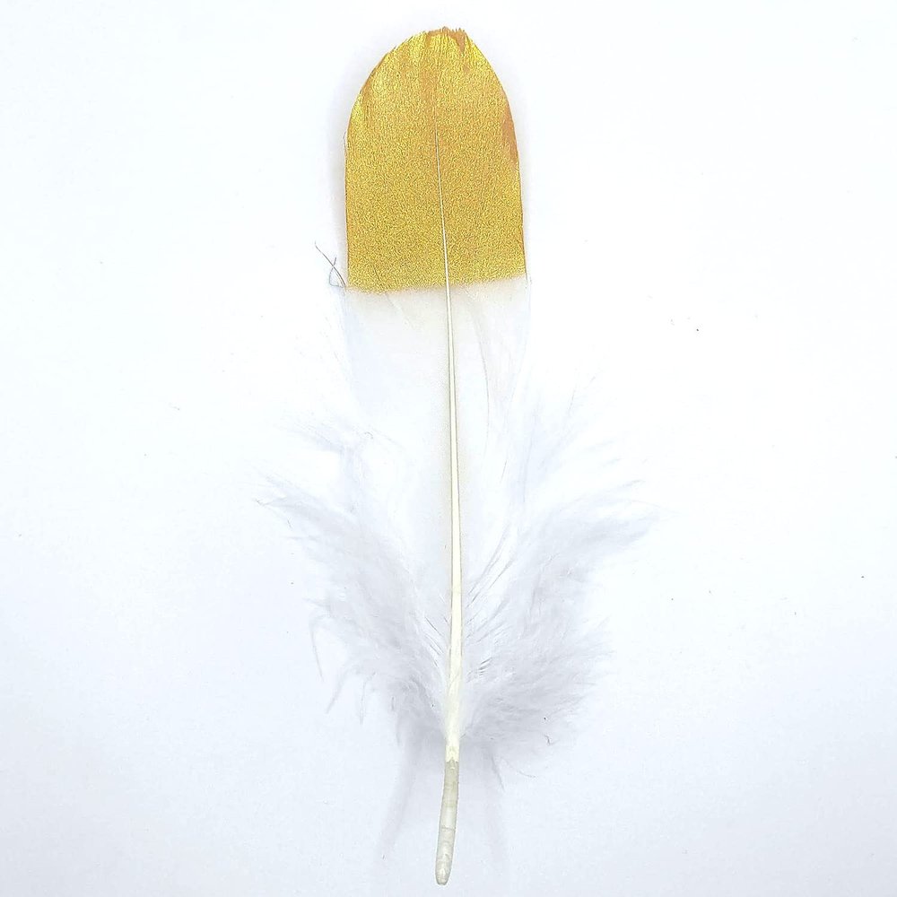 Natural Goose Feathers, Approx. 15–20 cm, 10 Pieces, White/Gold-Colored
