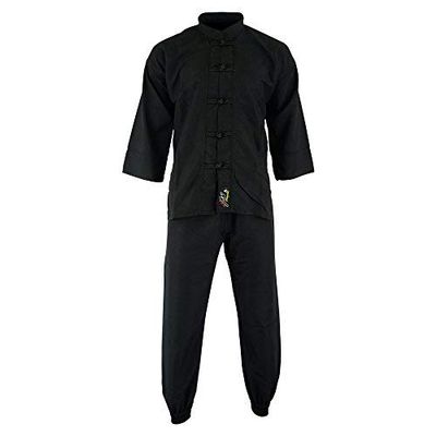 Playwell Elite Kids' Kung Fu Microfiber Uniform, Ultra-Lightweight, All Black, 00/120 cm