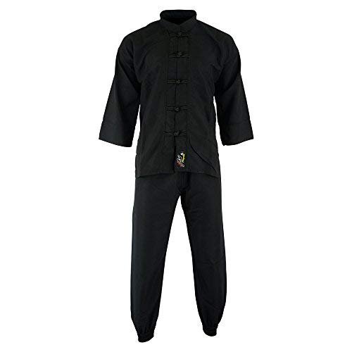 Playwell Elite Kids' Kung Fu Microfiber Uniform, Ultra-Lightweight, All Black, 00/120 cm