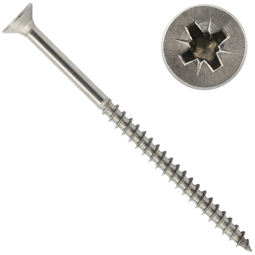 OPIOL QUALITY Countersunk Wood Screws, POZI Z Cross-Recess, 5 x 90 mm, A2 Stainless Steel, Partial Thread, 30-Pack