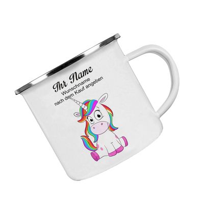 Crealuxe Personalized Enamel “Unicorn” Mug with Name and Saying, Camping Mug