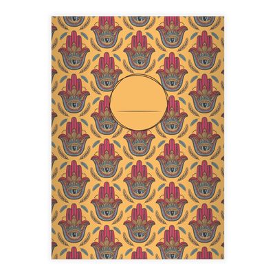 Kartenkaufrausch 4 A4 Squared School Notebooks, Yellow Indian Pattern with Hand and Seeing Eye