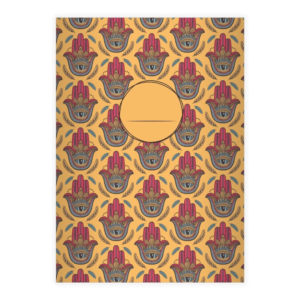 Kartenkaufrausch 4 A4 Squared School Notebooks, Yellow Indian Pattern with Hand and Seeing Eye