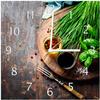 Wallario Design Wall Clock, Herbs, Oil and Spices on a Wooden Board, 30 x 30 cm, White Hands view 1