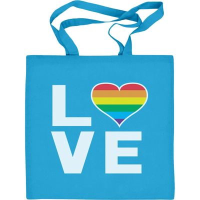 Shirtgeil LGBT Rainbow Heart in Love Cotton Tote Bag, One Size, Light Blue