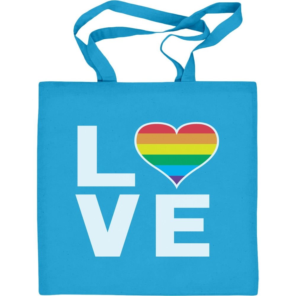 Shirtgeil LGBT Rainbow Heart in Love Cotton Tote Bag, One Size, Light Blue