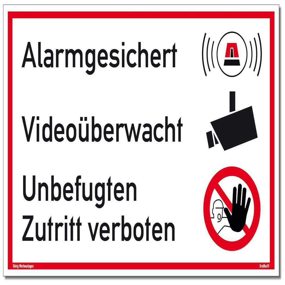 Alarm-Protected, Video-Monitored Sign, No Unauthorized Entry, White Aluminum, 30 x 20 cm