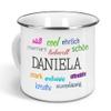 printplanet Personalized Enamel Mug with Name Daniela, Positive Eigenschaften Design, Nostalgic Camping Mug, Silver, 300 ml view 1