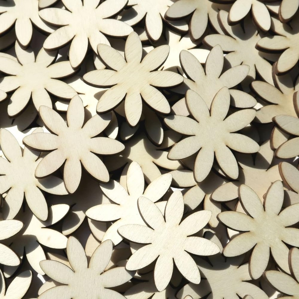 Wooden Daisy Flowers, 1 cm, Scatter Décor for Crafts and Table Décor, 25-Piece Pack